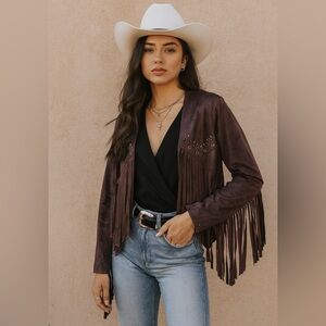 NWT Dance & Marvel Dark Brown Fringe Jacket